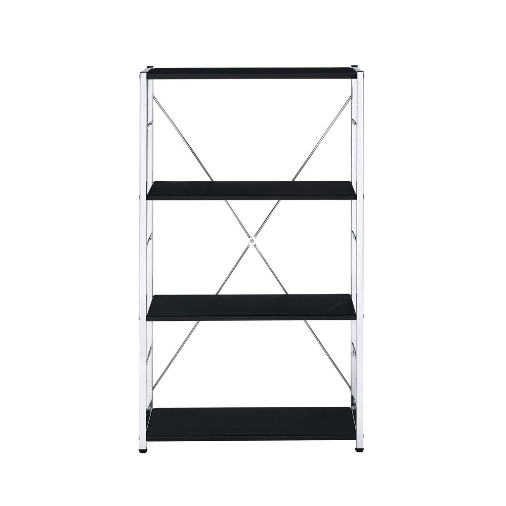 42" Black And Silver Metal and Wood Four Tier Etagere Bookcase