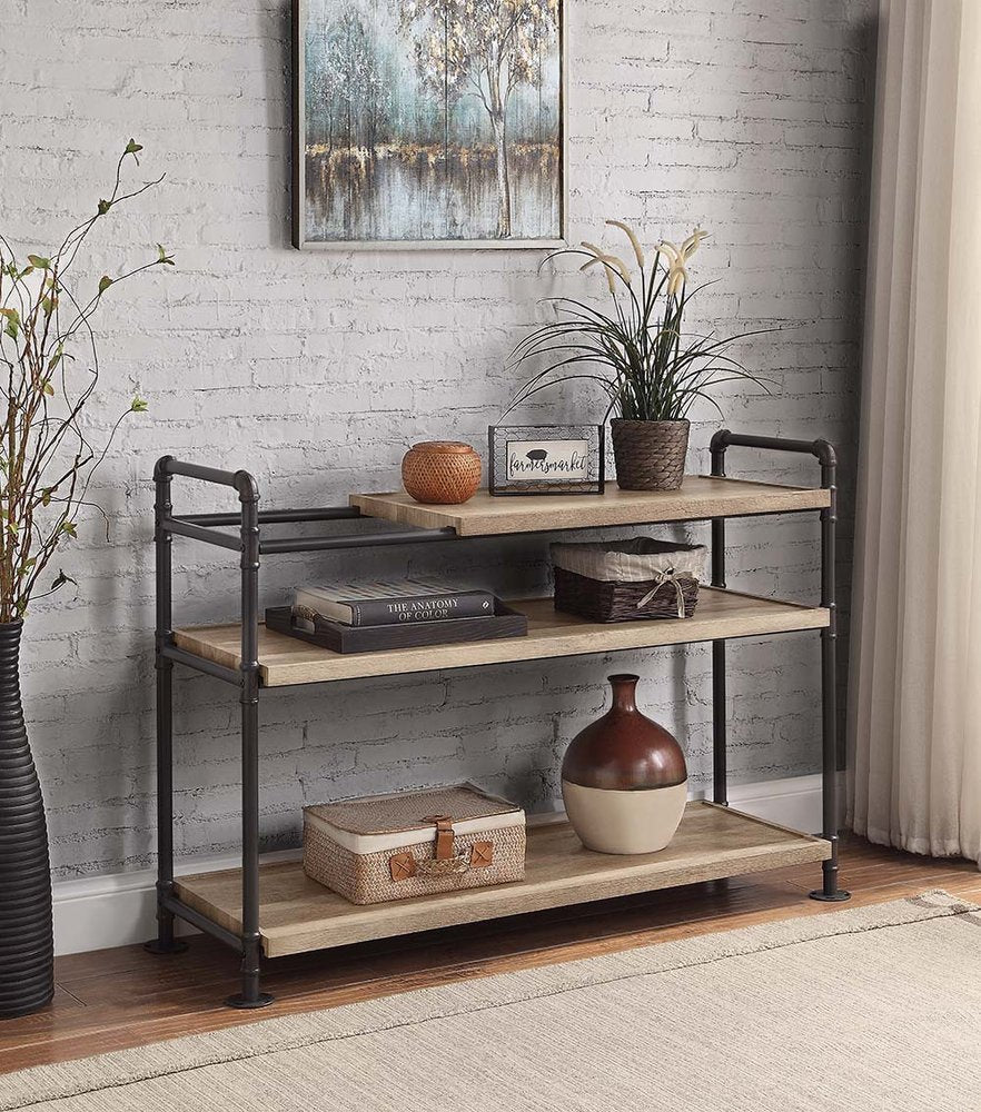 Brown And Black Metal Three Tier Etagere Bookcase
