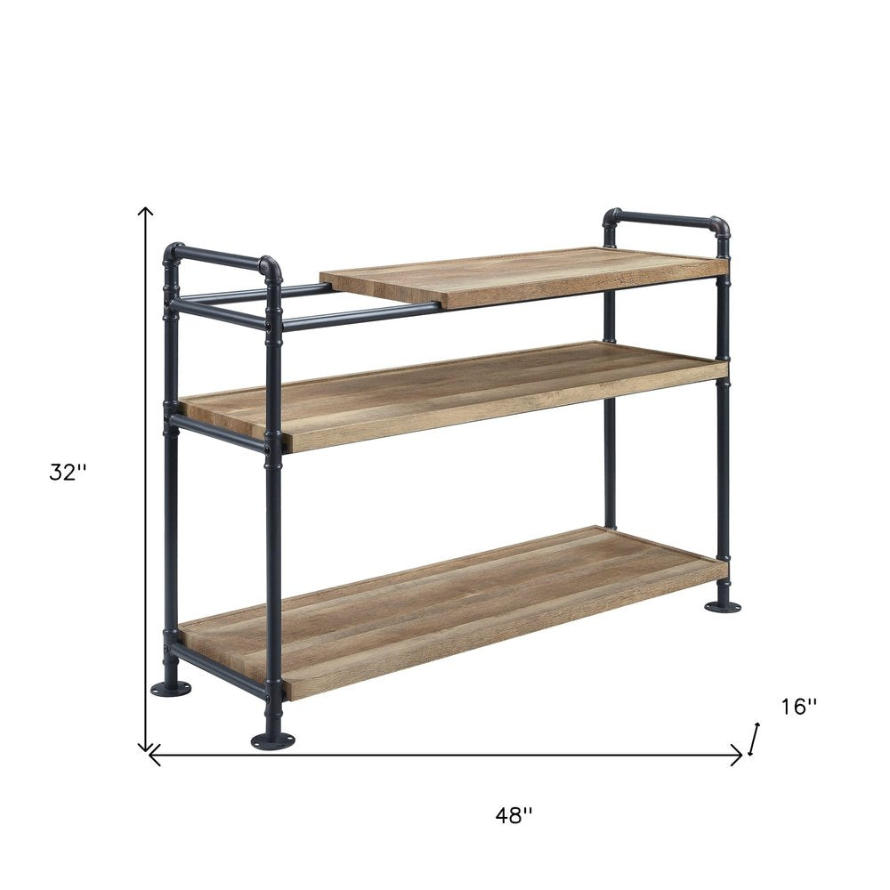 Brown And Black Metal Three Tier Etagere Bookcase