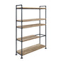 65" Natural And Black Metal and Wood Five Tier Etagere Bookcase