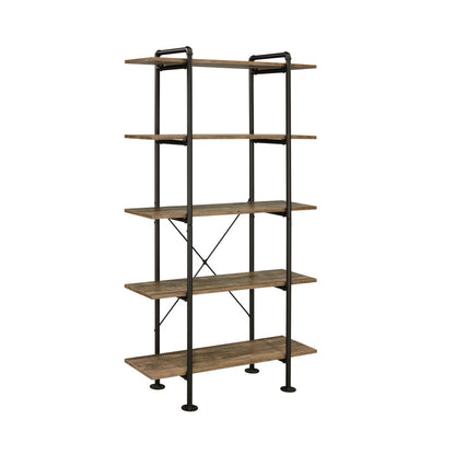 73" Brown And Black Metal Five Tier Etagere Bookcase