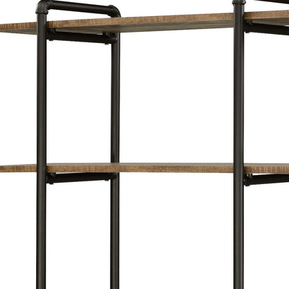 73" Brown And Black Metal Five Tier Etagere Bookcase