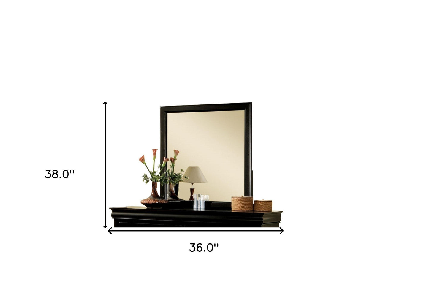 38" Black Rectangle Dresser Mirror Wall Mounted With Frame