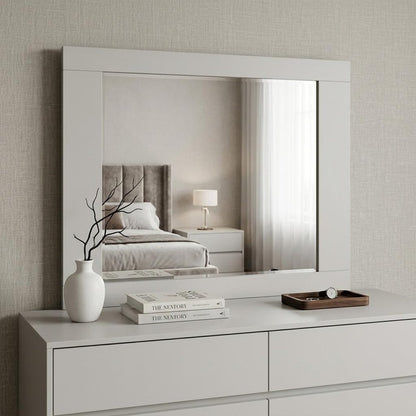 37" White Square Wood Framed Mounted Dresser Mirror