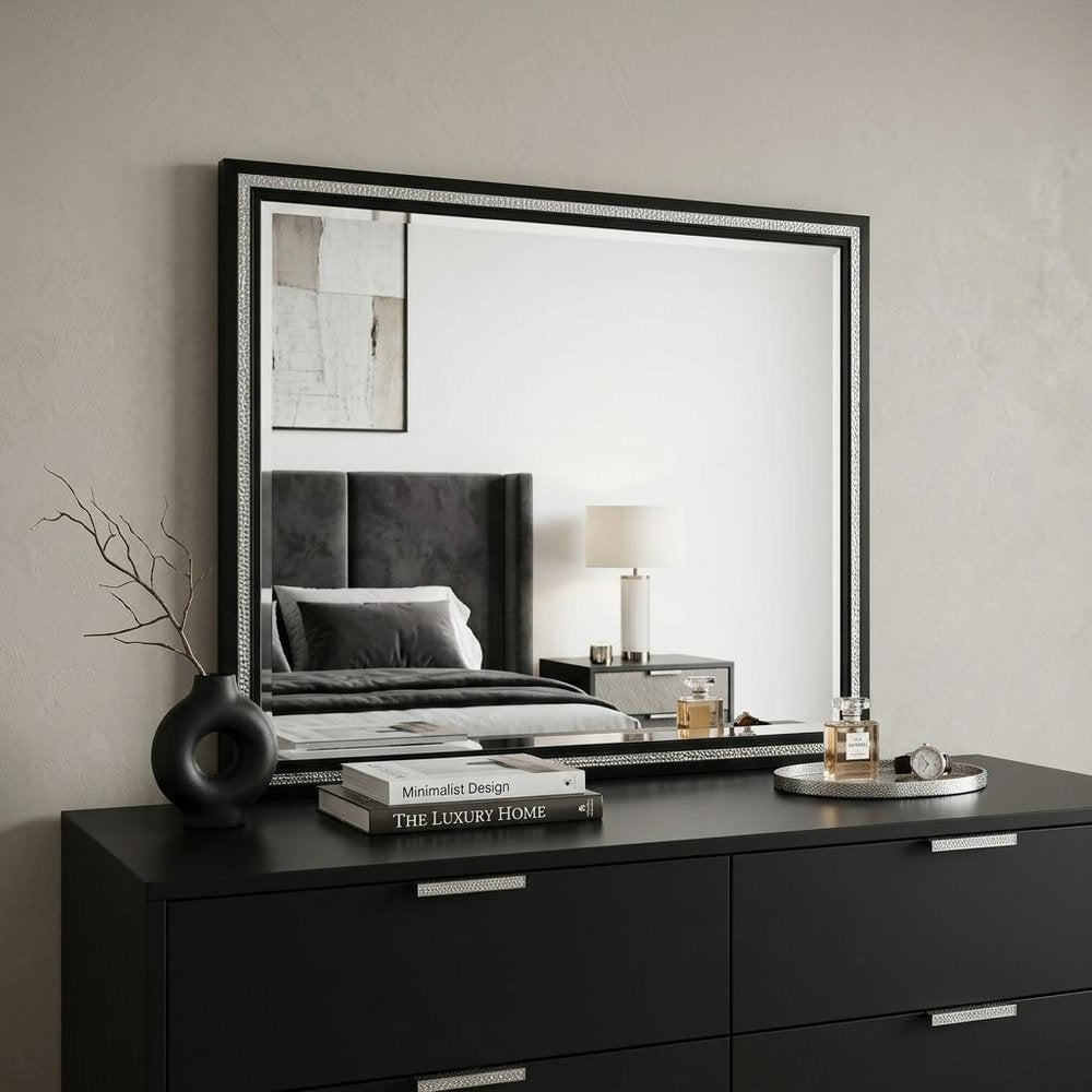 35" Black Wood Framed Mounted Dresser Mirror