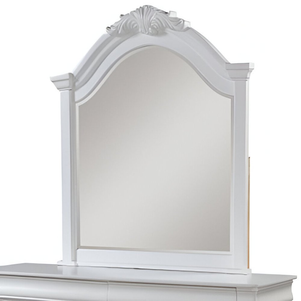 43" White Crowned Top Wood Framed Mounted Dresser Mirror