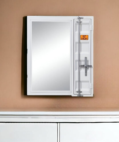 32" White Metal Framed Mounted Dresser Mirror