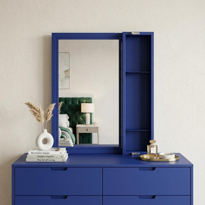 32" Blue Metal Framed Dresser Mirror