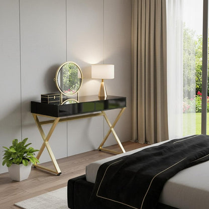 42" Black and Gold Mirrored Dresser