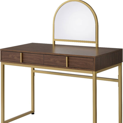 42" Gold Mirrored Vanity Table with Mirror With Two Drawers