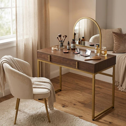 42" Gold Mirrored Vanity Table with Mirror With Two Drawers