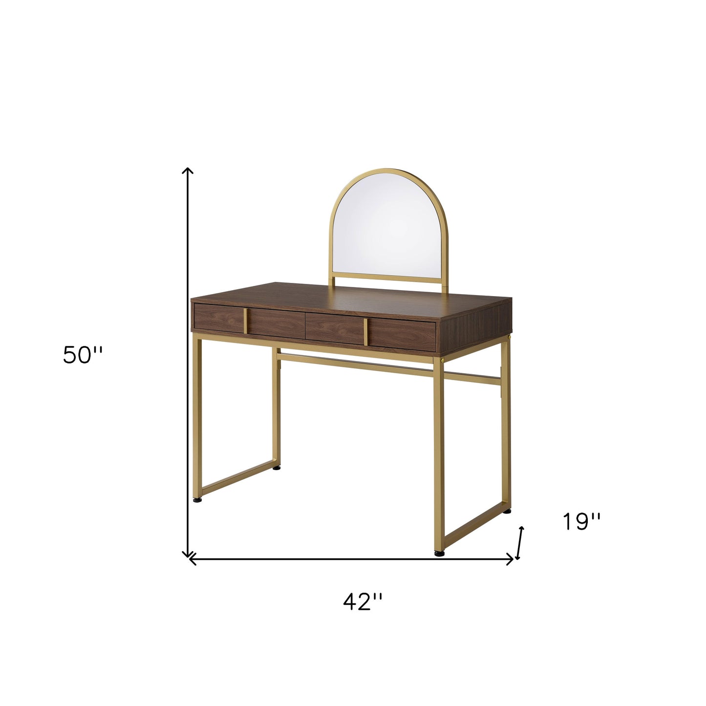 42" Gold Mirrored Vanity Table with Mirror With Two Drawers