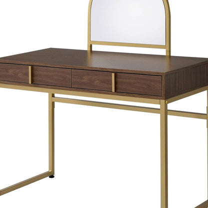 42" Gold Mirrored Vanity Table with Mirror With Two Drawers