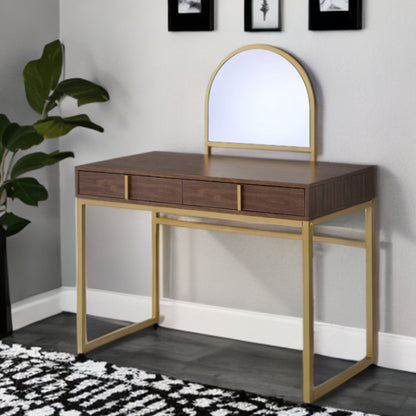 42" Gold Mirrored Vanity Table with Mirror With Two Drawers