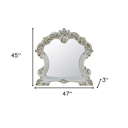 45" White Abstract Wood Framed Mounted Dresser Mirror