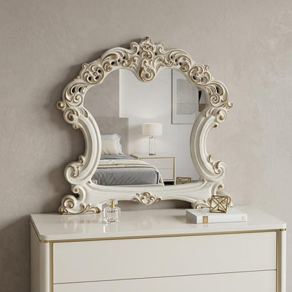 45" White Abstract Wood Framed Mounted Dresser Mirror