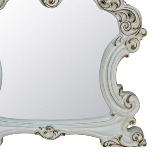 45" White Abstract Wood Framed Mounted Dresser Mirror