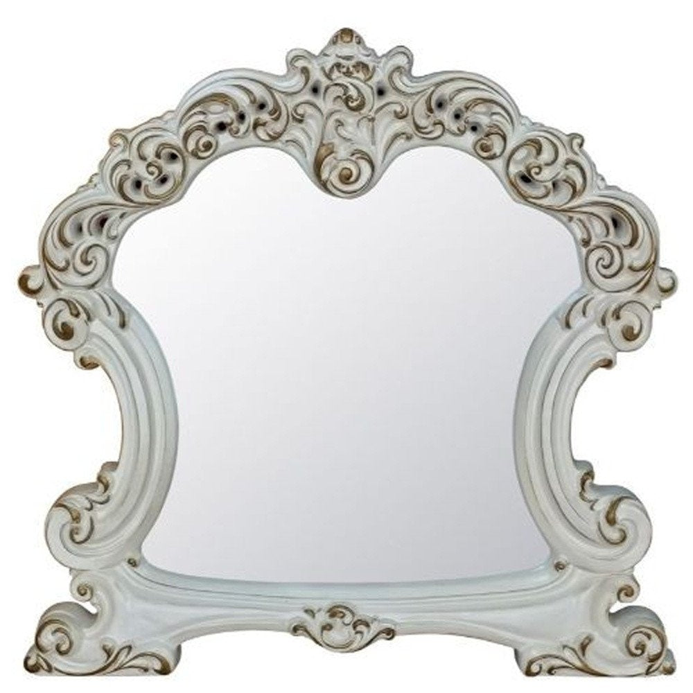 45" White Abstract Wood Framed Mounted Dresser Mirror
