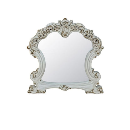 45" White Abstract Wood Framed Mounted Dresser Mirror