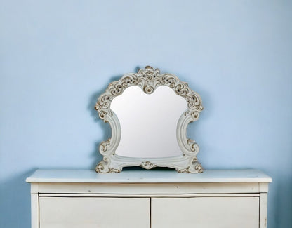 45" White Abstract Wood Framed Mounted Dresser Mirror
