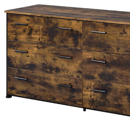 59" Brown and Black Six Drawer Double Dresser