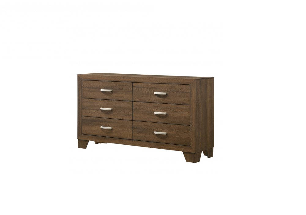 59" Brown Wood Six Drawer Double Dresser