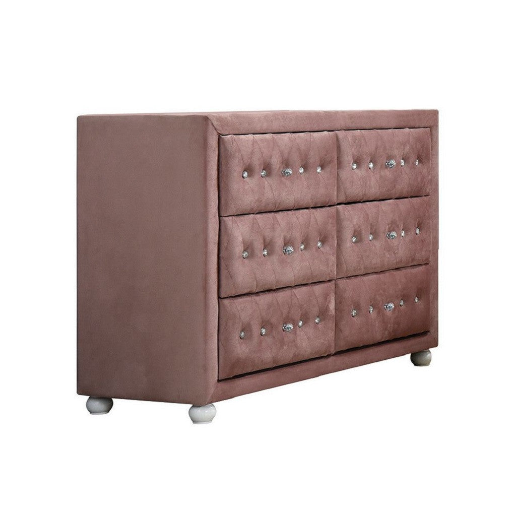 40" Pink Solid and Manufactured Wood Six Drawer Double Dresser