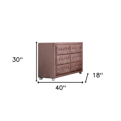 40" Pink Wood Six Drawer Double Dresser