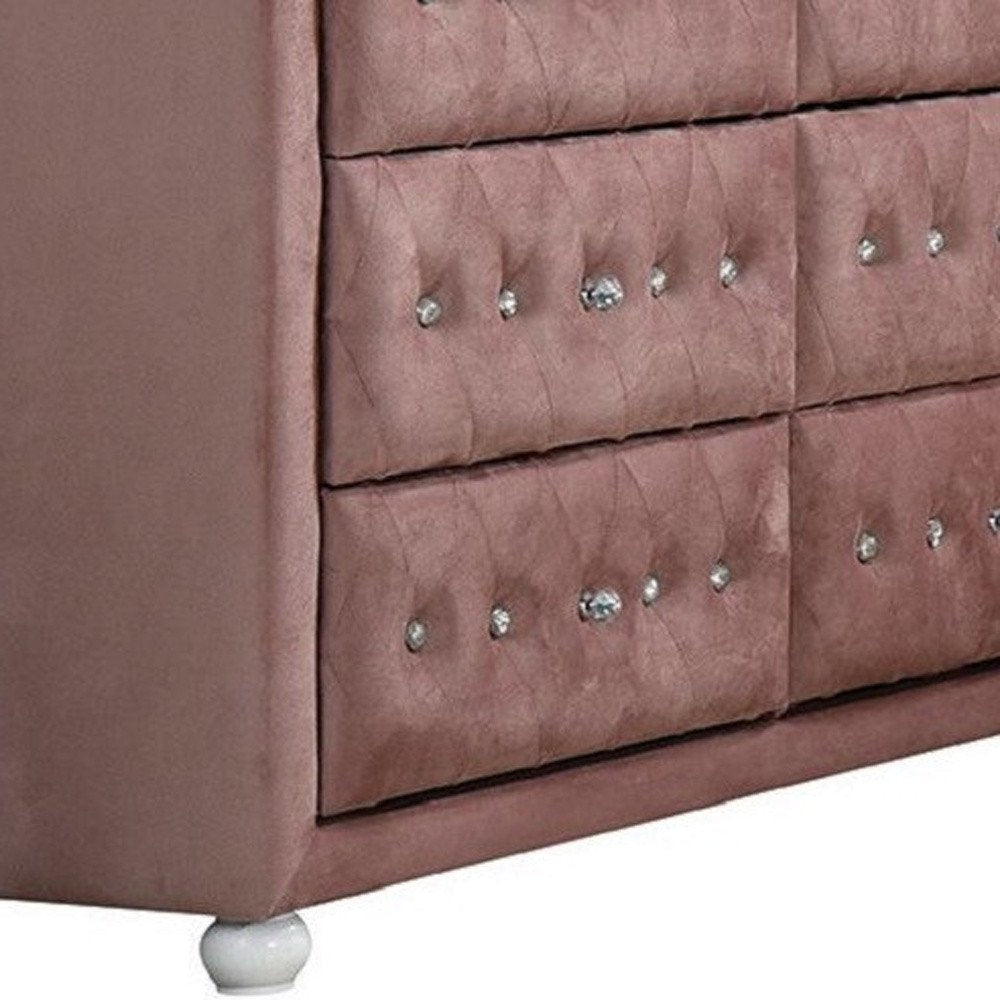 40" Pink Wood Six Drawer Double Dresser