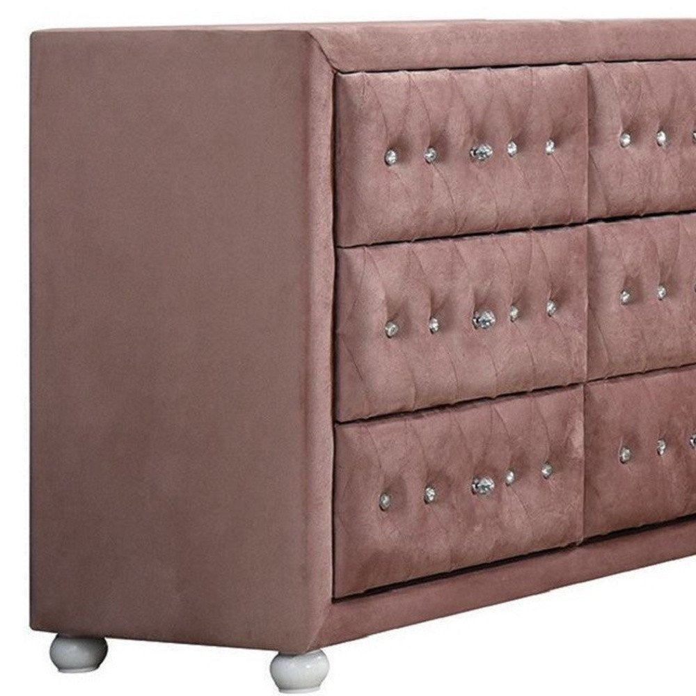 40" Pink Wood Six Drawer Double Dresser