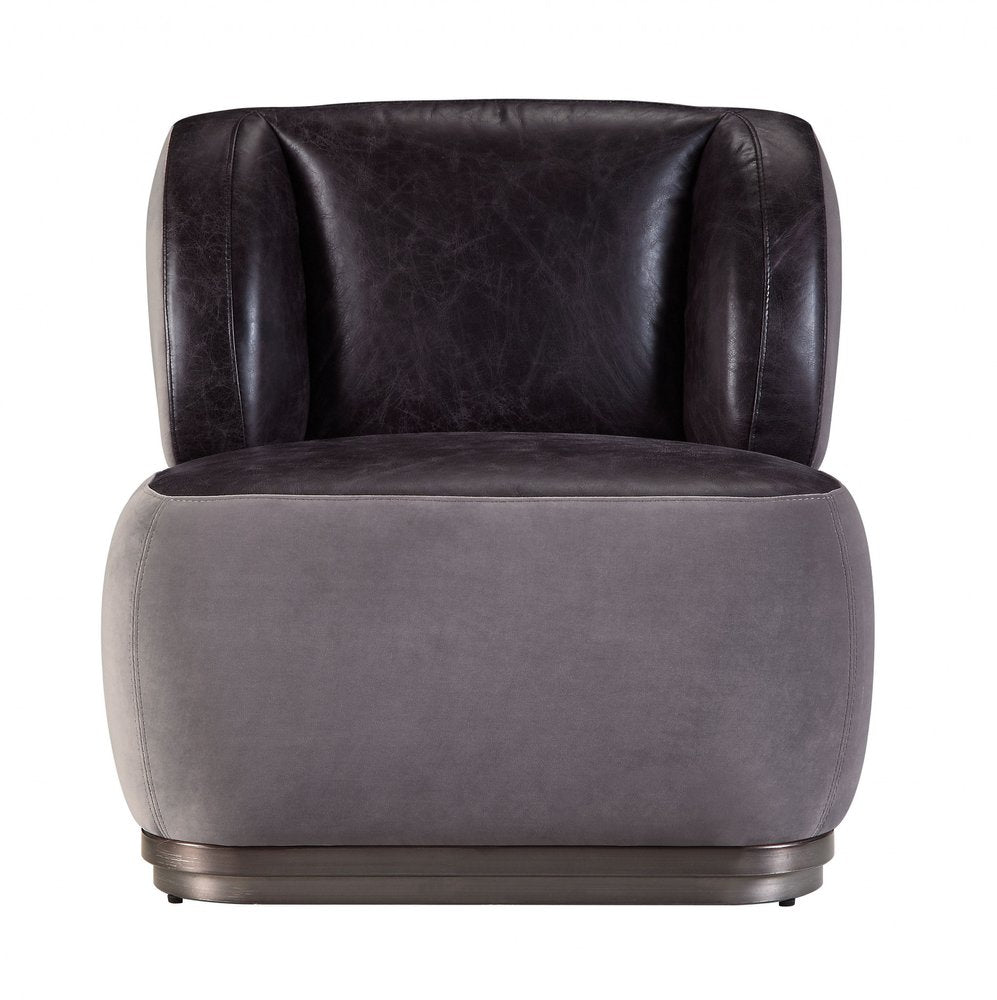 29" Slate Gray and Brown Velvet Slipper Chair