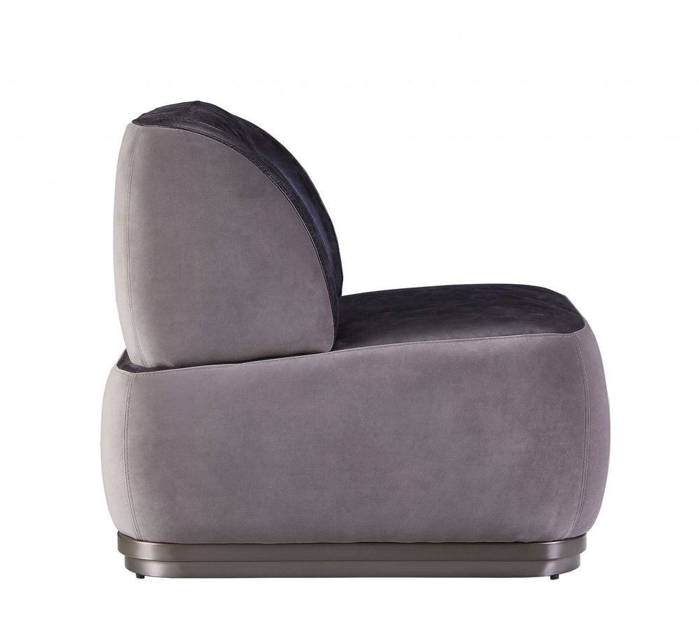 29" Slate Gray and Brown Velvet Slipper Chair