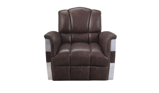 35" Brown Top Grain Leather Patchwork Club Chair