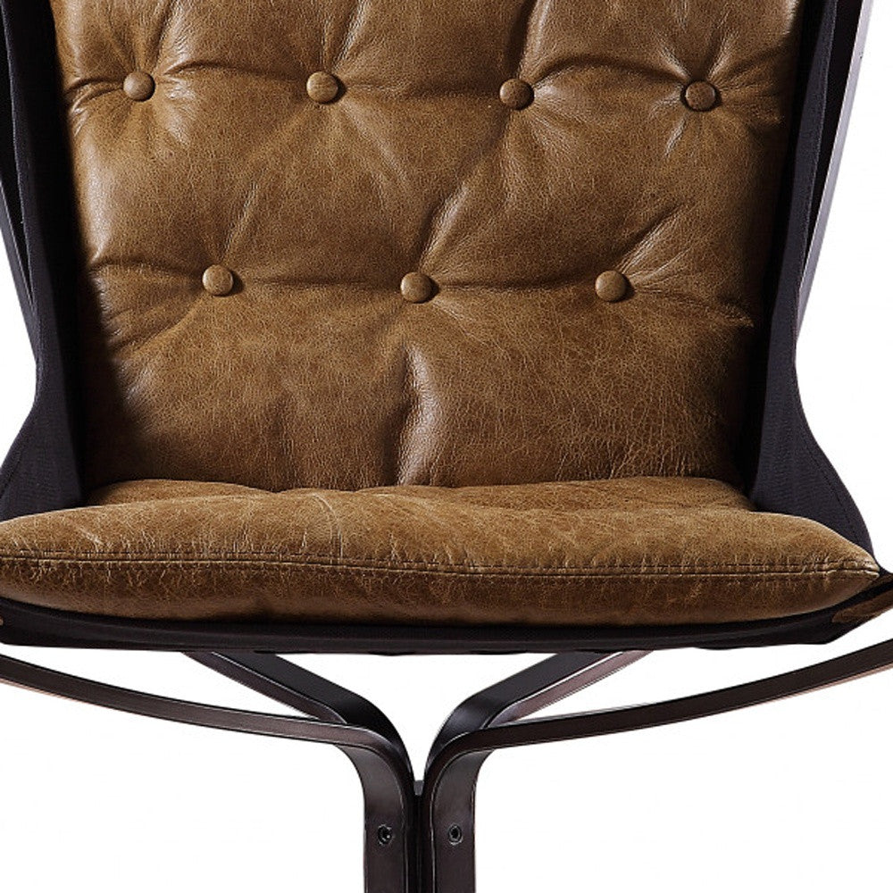 30" Coffee Top Grain Leather And Steel Solid Color Lounge Chair