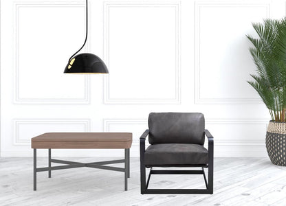 28" Gray and Steel Blue Top Grain Leather Arm Chair