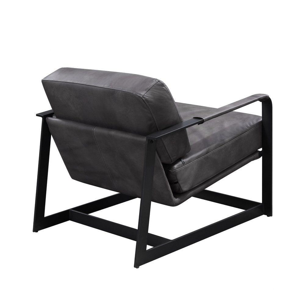 28" Gray and Steel Blue Top Grain Leather Arm Chair