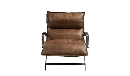 28" Brown Top Grain Leather And Steel Lounge Chair