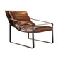 27" Brown Top Grain Leather And Steel Lounge Chair