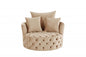 43" Beige Velvet Tufted Swivel Barrel Chair And Toss Pillows