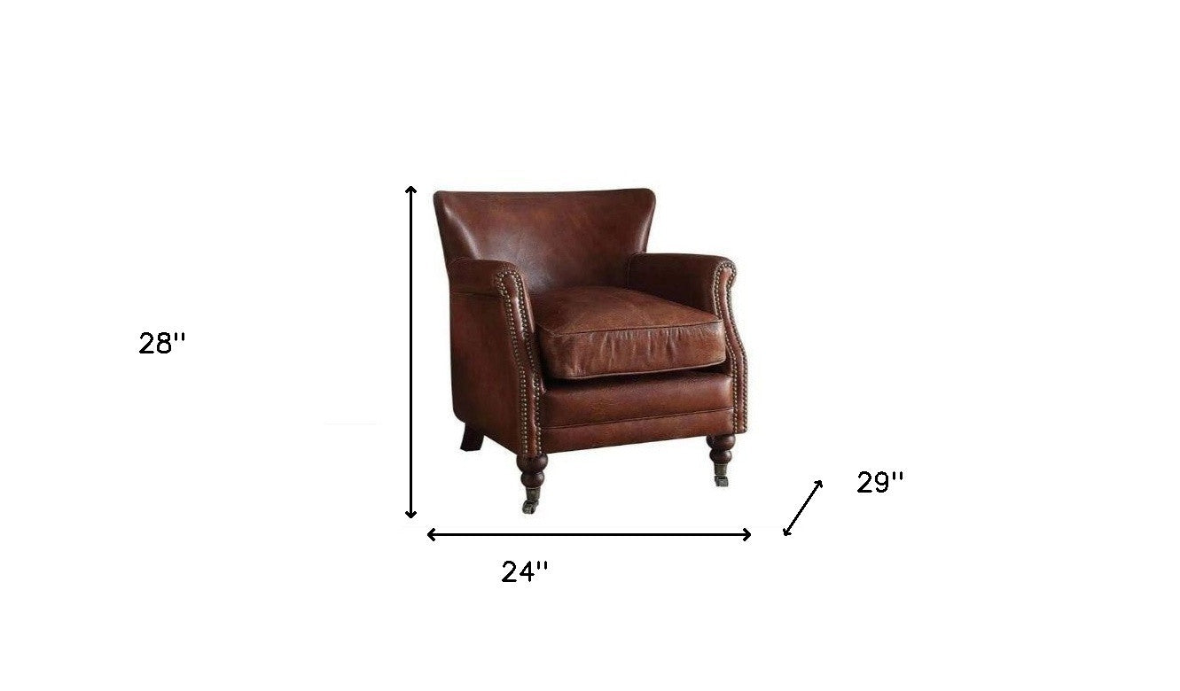 24" Dark Brown Top Grain Leather Wingback Chair