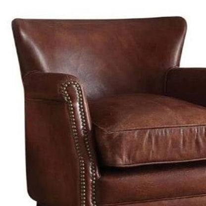 24" Dark Brown Top Grain Leather Wingback Chair