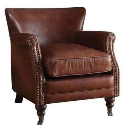 24" Dark Brown Top Grain Leather Wingback Chair