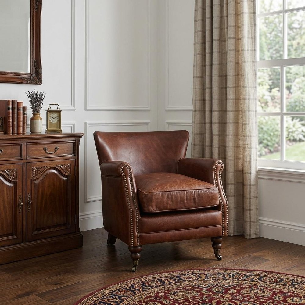 24" Dark Brown Top Grain Leather Wingback Chair