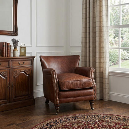 24" Dark Brown Top Grain Leather Wingback Chair