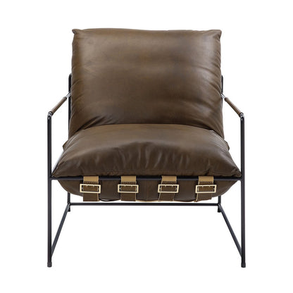 27" Brown and Steel Blue Top Grain Leather Lounge Chair