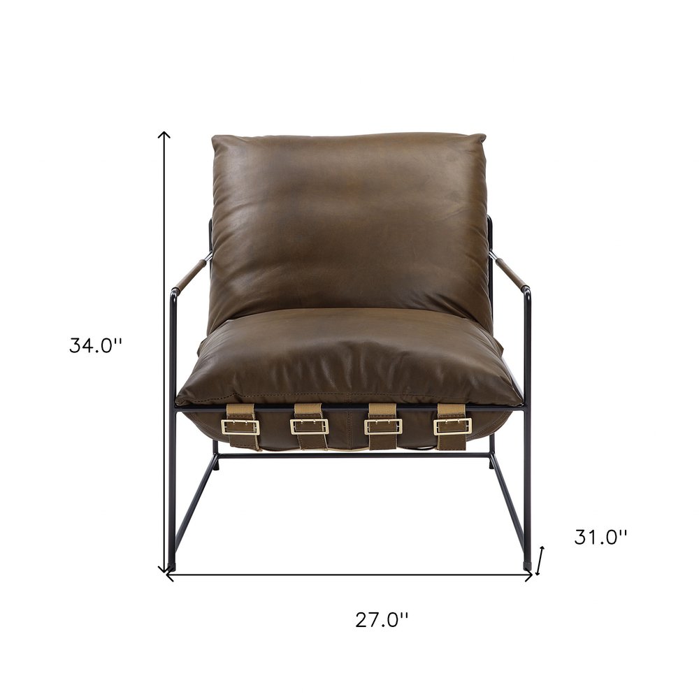 27" Brown and Steel Blue Top Grain Leather Lounge Chair