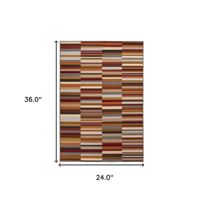 2' X 3' Gray Beige And Red Indoor Outdoor Area Rug