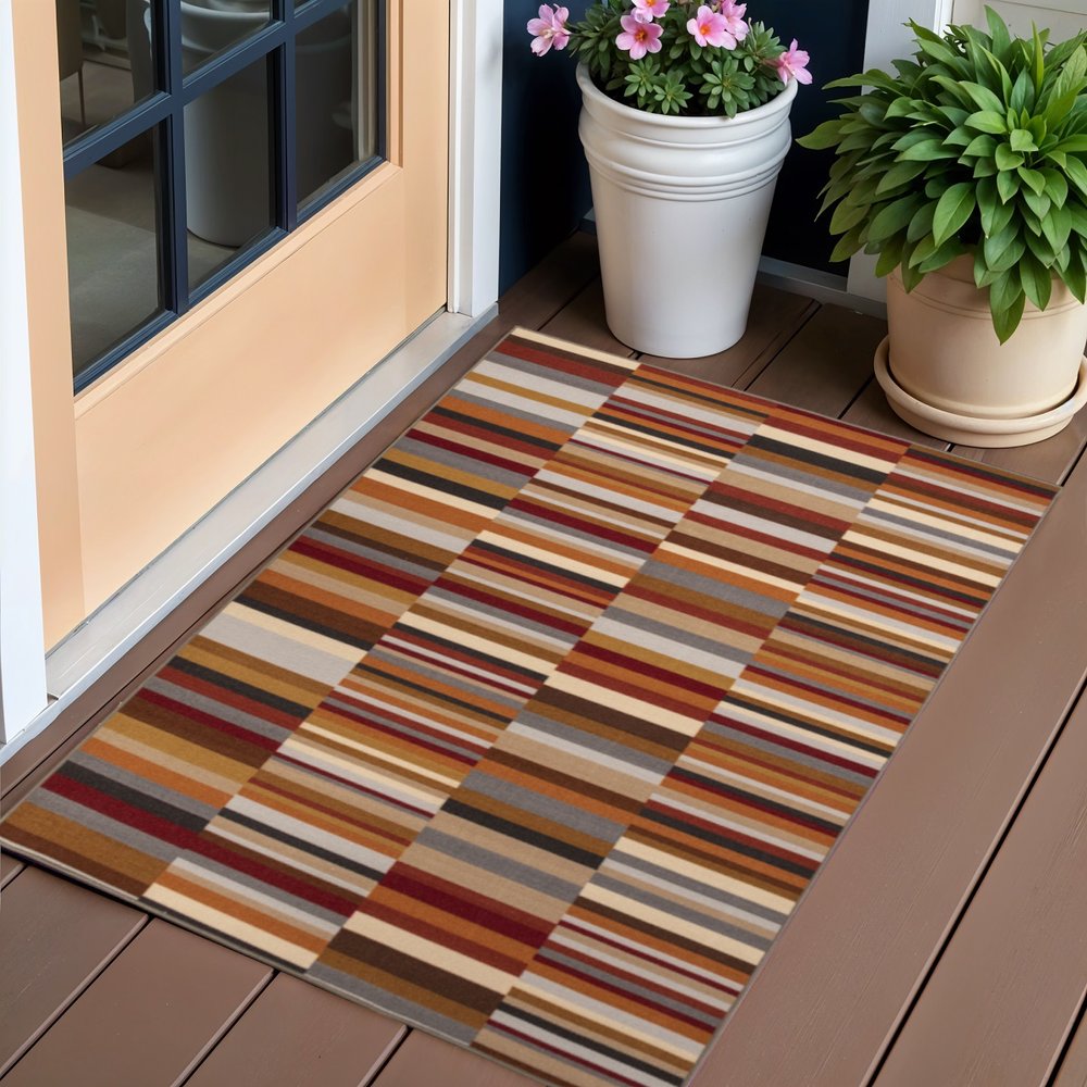 2' X 3' Gray Beige And Red Indoor Outdoor Area Rug