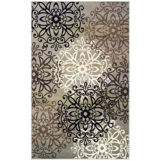 8' X 10' Brown Black And Gray Medallion Area Rug