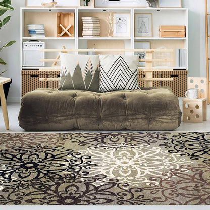 8' X 10' Brown Black And Gray Medallion Area Rug